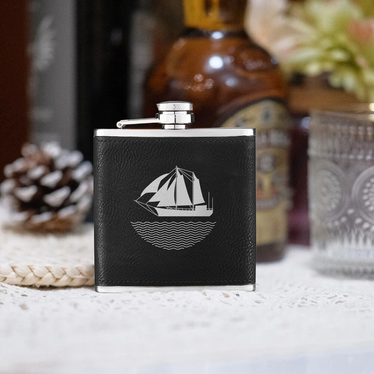 Personalized Leather-Wrapped Hip Flask