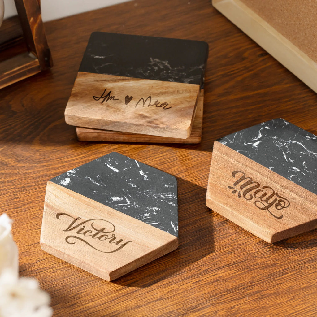 Premium Hexagon Marble & Wood Spliced Coasters
