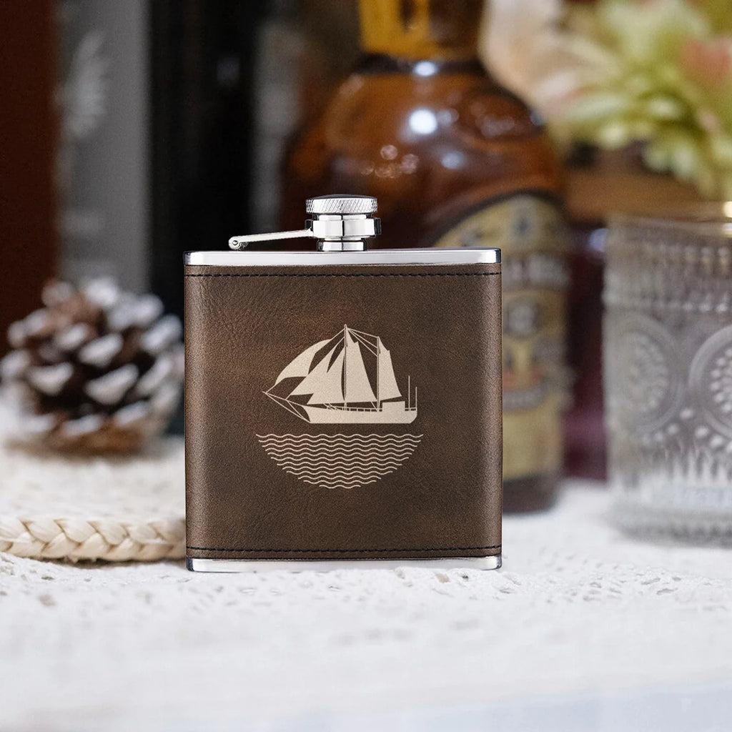 Personalized Leather-Wrapped Hip Flask